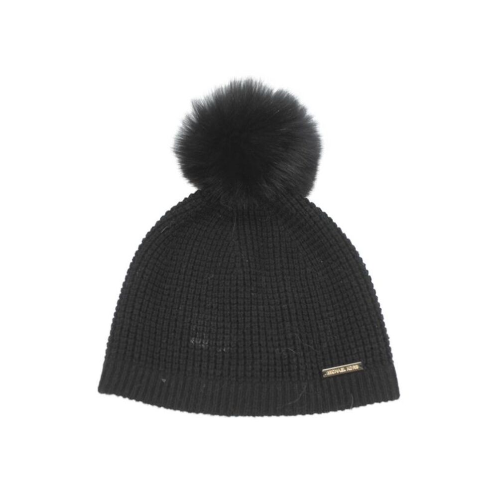 Michael Michael Kors Womens Fox Fur Pom-pom Wool Beanie Hat Black Size One Size